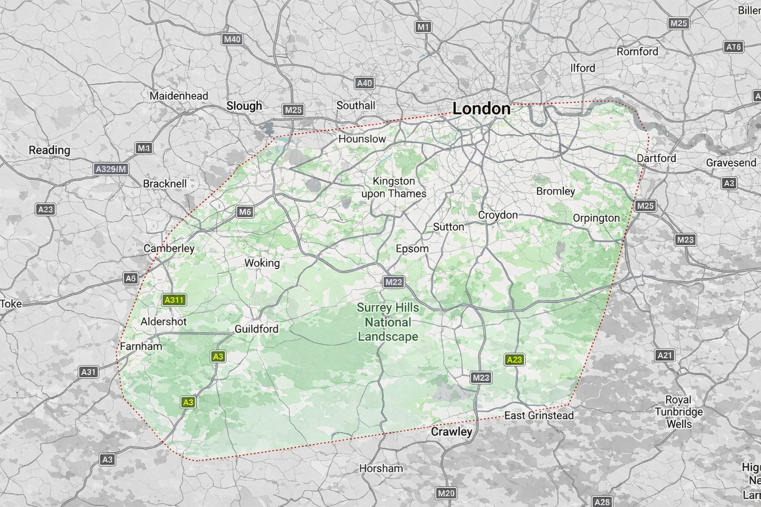London service zone map with Surrey Hills